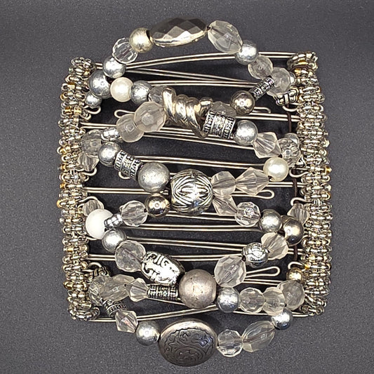 9 Tooth Large Hair comb, Hair Clip, Silvers and Crystal tone Chunky Mix,