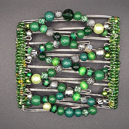 9 Tooth Large Hair comb, Hair Clip, Mixed shades of green tone Chunky Mix,