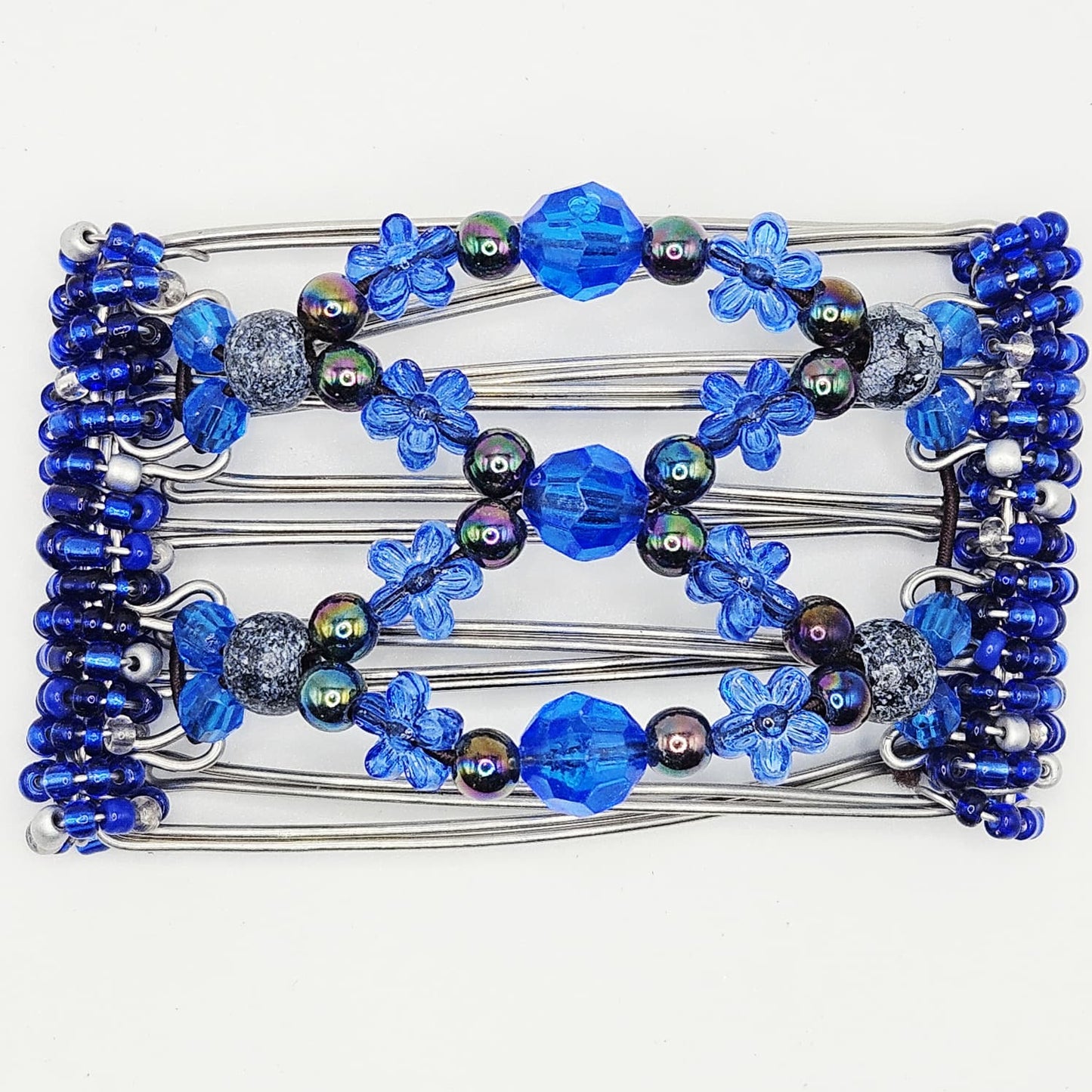 5-Tooth Small hair comb, Blue tones and flowers!!