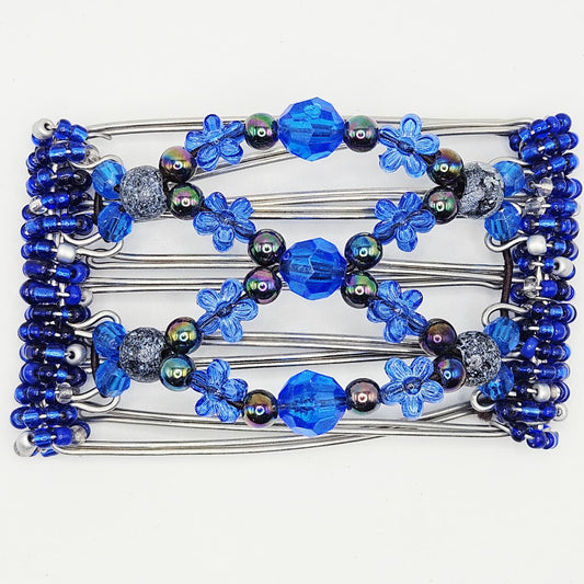 5-Tooth Small hair comb, Blue tones and flowers!!