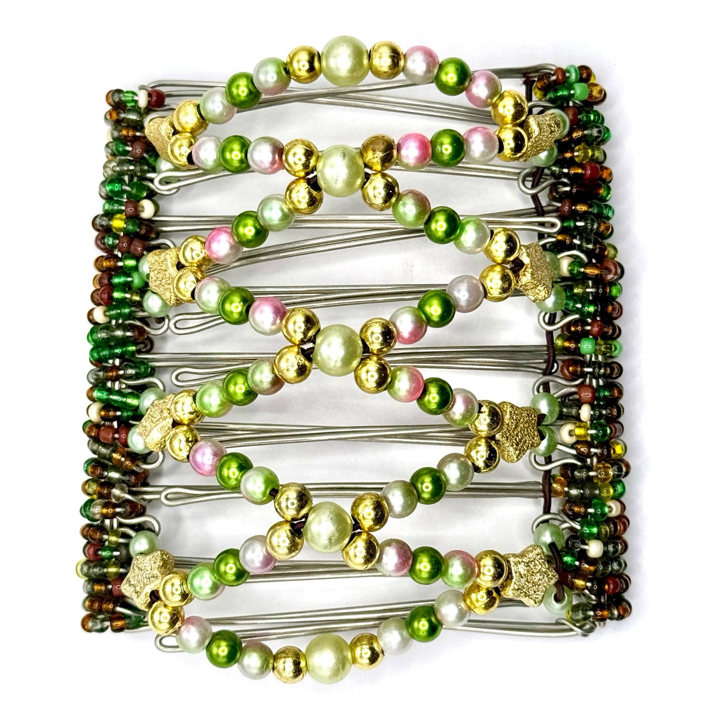 9 Tooth Large Hair Comb, Stars, Whimsical, Gold Tone, Green, Thick Hair, The Hair Jeweler Inc., Hair Things