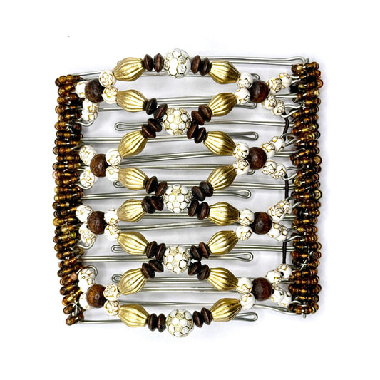 9 Tooth Large Hair Comb, Brown Wood, Blonde, Brunette, Gold Tone, Dressy,  Thick Hair, The Hair Jeweler Inc.